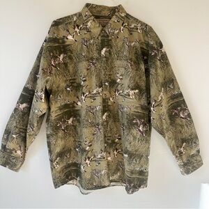 Woods and Water Vintage Animal Duck Marsh Print Cotton Button Down Shirt, XXL